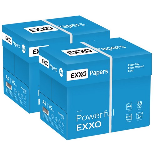 엑소(EXXO) A4 복사용지(A4용지) 75g 2BOX(5000매), A4, 5000매