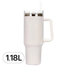 1.18리터 대용량 스텐 텀블러 + 빨대 포함 손잡이 이중 보온 보냉병 아이스 스트로 플로우 보틀 리유저블 핸들 보냉 보온병 캠핑 콜드컵 물병 워터 물통 빨대컵, 1개, 1.18L, 화이트