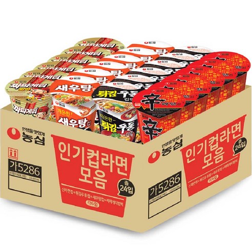 신라면컵 65g x 6p + 튀김우동컵 62g x 6p + 새우탕컵 67g x 6p + 짜파게티범벅 70g x 6p, 1세트