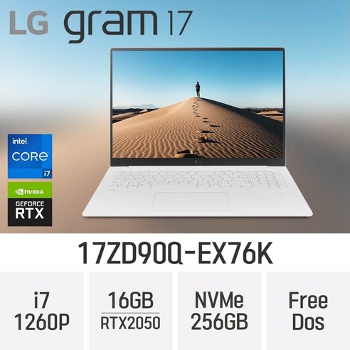 LG전자 2022 그램17(12세대) 17ZD90Q-EX76K17ZD90Q-EX76K · Free DOS · 16GB · 256GB · White