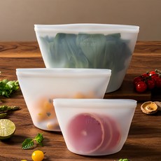 NIUFLY 실리콘 지퍼백 3종 세트 다회용 수납정리 밀폐용기, 500ML+1000ML+1500ML, 1세트