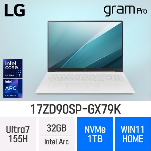 LG전자 그램 프로17 17ZD90SP-GX79K17ZD90SP-GX79K · WIN11 Home · 32GB · 1TB · White