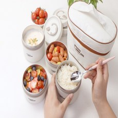 직장인 보온 도시락통 스텐 4단보온가방+3단보온가방, Corn Silk, 1세트