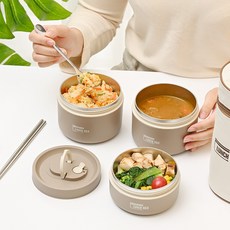 스피세프 휴대용 304 스텐 보온 도시락통 전자레인지 도시락, 1개, 브라운3단