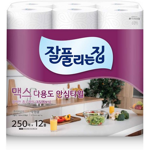 잘풀리는집 맥스 다용도 키친타올, 250매, 12개